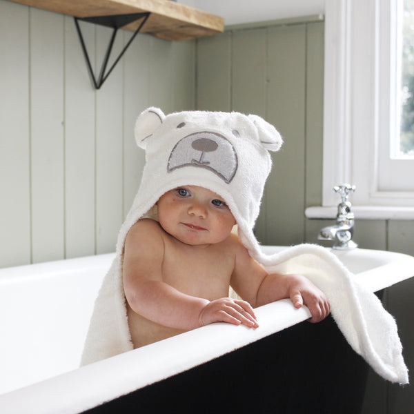 Personalised Cream Bear Hooded Baby Bath Towel (6568696348752)