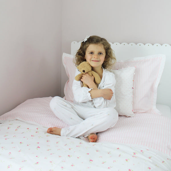 Reversible Floral & Ticking Stripe Duvet Cover & Pillowcase Set - Cot Bed & Single