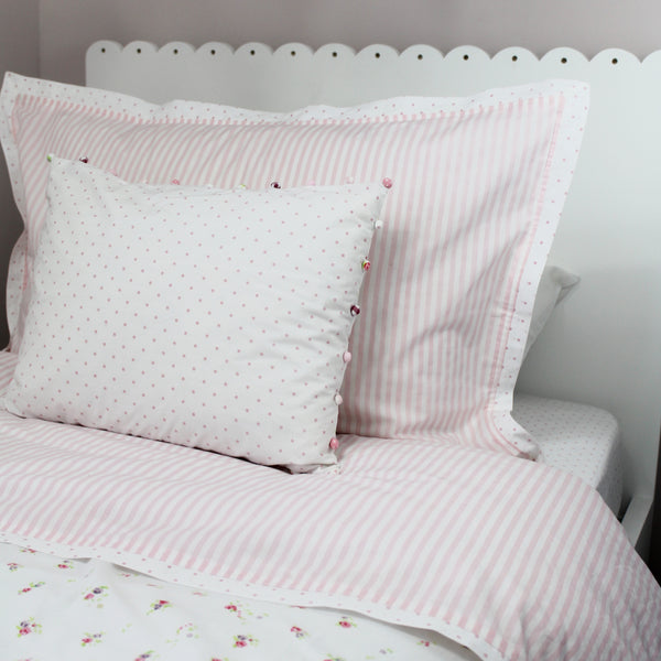 Reversible Floral & Ticking Stripe Duvet Cover & Pillowcase Set - Cot Bed & Single