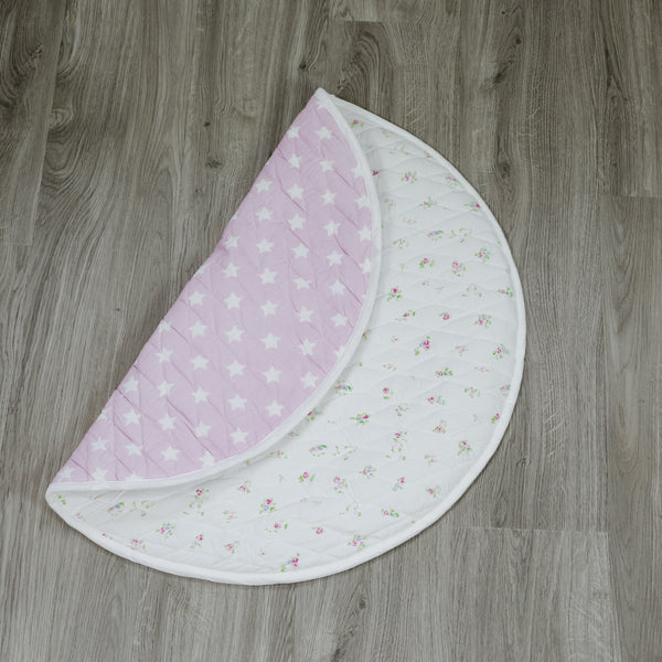 Reversible Pink Star & Floral Quilted Play Mat