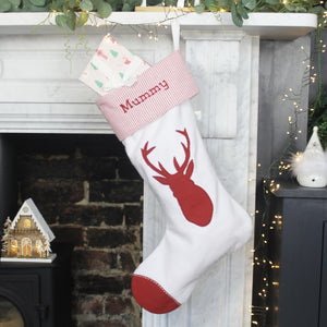 Personalised White Stag Christmas Stocking (6609329127504)