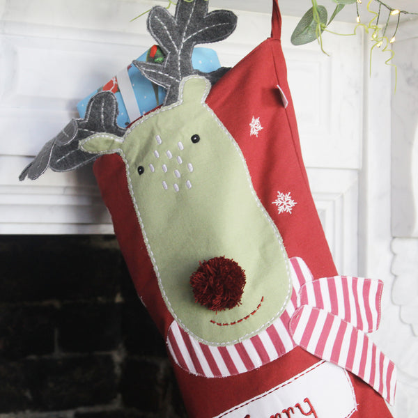 Personalised Embroidered Snowflake Reindeer Christmas Stocking (6609239015504)