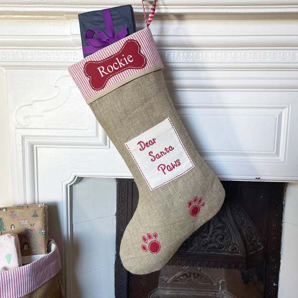 Personalised Santa Paws Dog Christmas Stocking