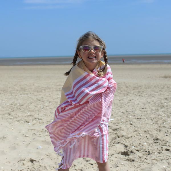 Personalised Stripy Hammam Beach Towel  Pink/Yellow (6548221100112)