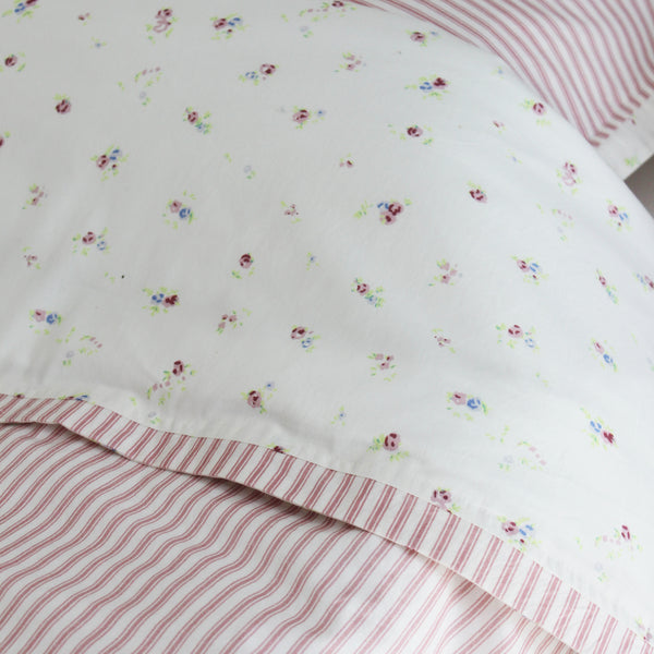 Reversible Floral & Ticking Stripe Duvet Cover & Pillowcase Set - Cot Bed & Single (6548316094544)