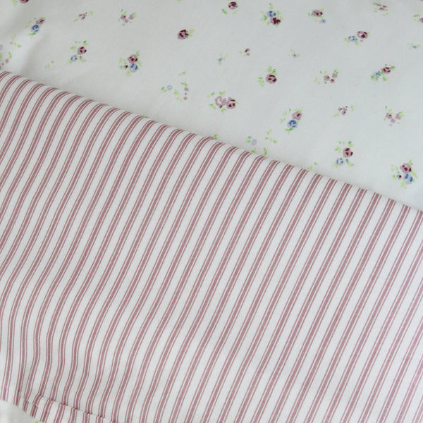 Reversible Floral & Ticking Stripe Duvet Cover & Pillowcase Set - Cot Bed & Single (6548316094544)