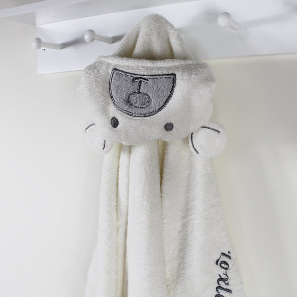 Personalised Cream Bear Hooded Baby Bath Towel (6568696348752)