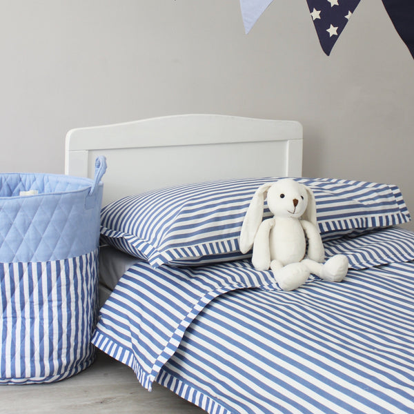 Blue Stripe Duvet Cover & Pillowcase Set - Cot Bed & Single (6548318847056)