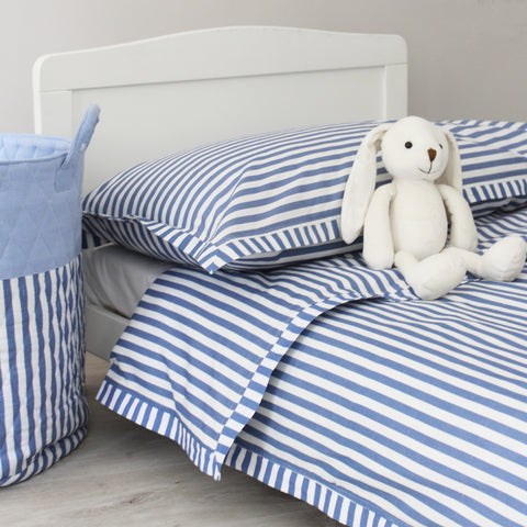 Blue Stripe Duvet Cover & Pillowcase Set - Cot Bed & Single (6548318847056)