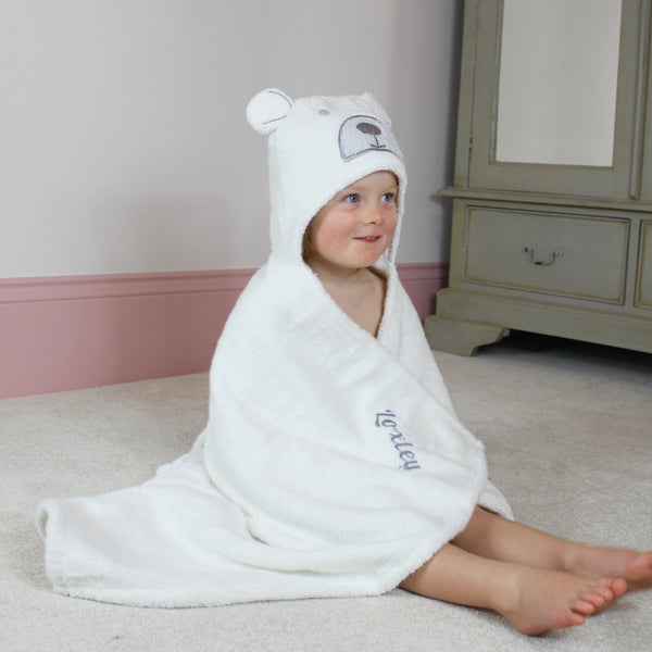 Personalised Cream Bear Hooded Baby Bath Towel (6568696348752)