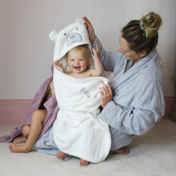 Personalised Cream Bear Hooded Baby Bath Towel (6568696348752)