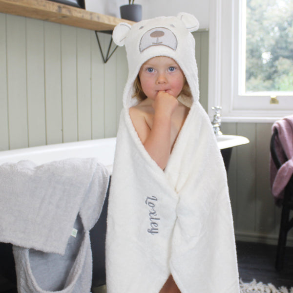 Personalised Cream Bear Hooded Baby Bath Towel (6568696348752)