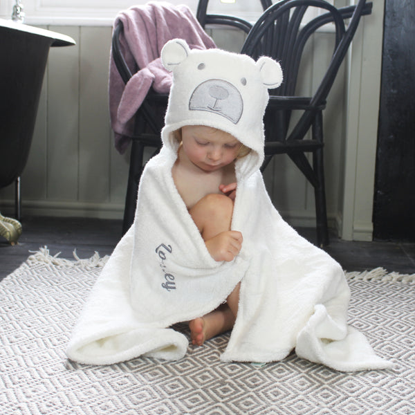 Personalised Cream Bear Hooded Baby Bath Towel (6568696348752)