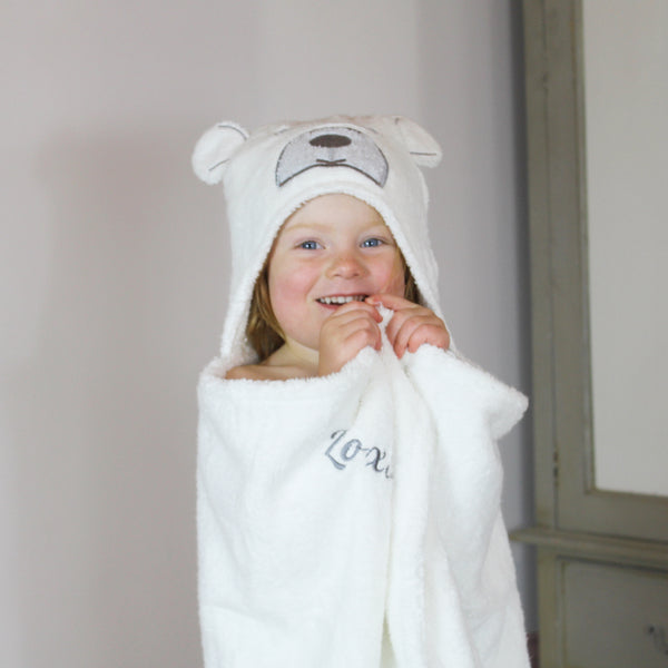 Personalised Cream Bear Hooded Baby Bath Towel (6568696348752)