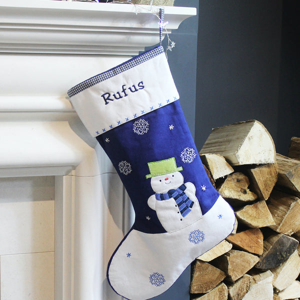 Personalised Blue Snowman Christmas Stocking (6558648402000)
