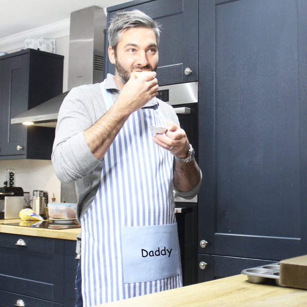 Personalised Blue Stripe Adult Apron (4878748155984)