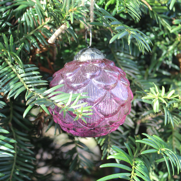 Set of 4 Pink Glass Pine Tree Decoration (6559741673552)
