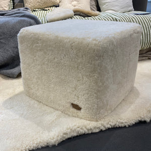 Cream Curly Sheepskin Square Pouffe