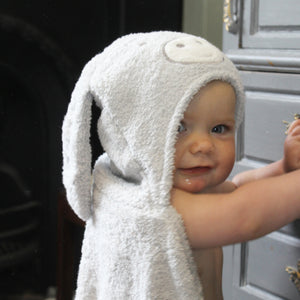 Personalised Grey Donkey Hooded Baby Bath Towel (6568696381520)