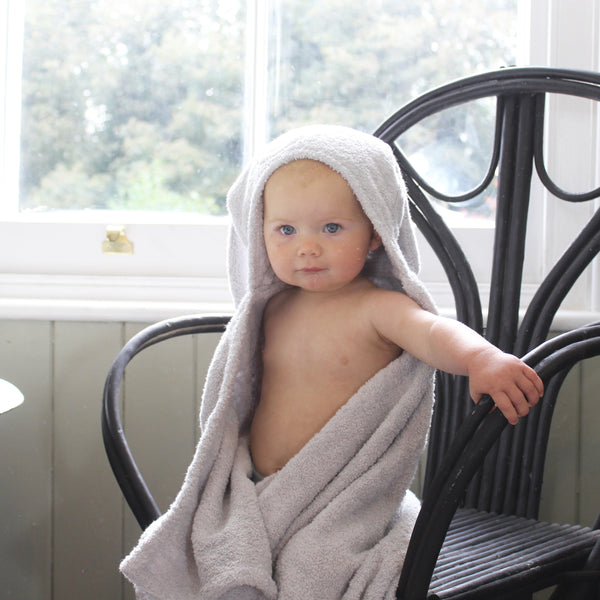 Personalised Grey Donkey Hooded Baby Bath Towel (6568696381520)