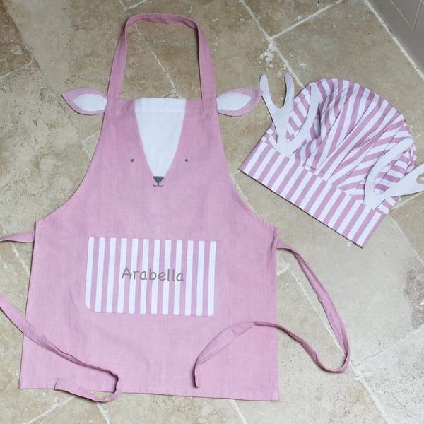 Personalised Pink Deer Child Apron & Hat Set (4878716764240)