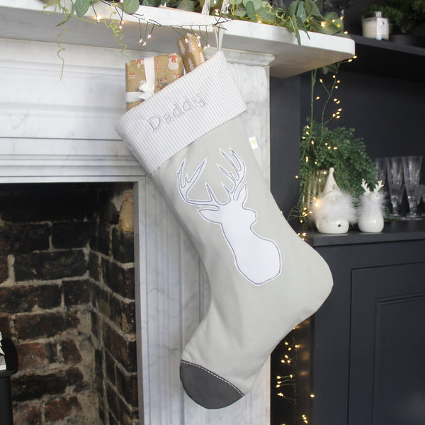 Personalised Grey Stag Christmas Stocking (6609327882320)