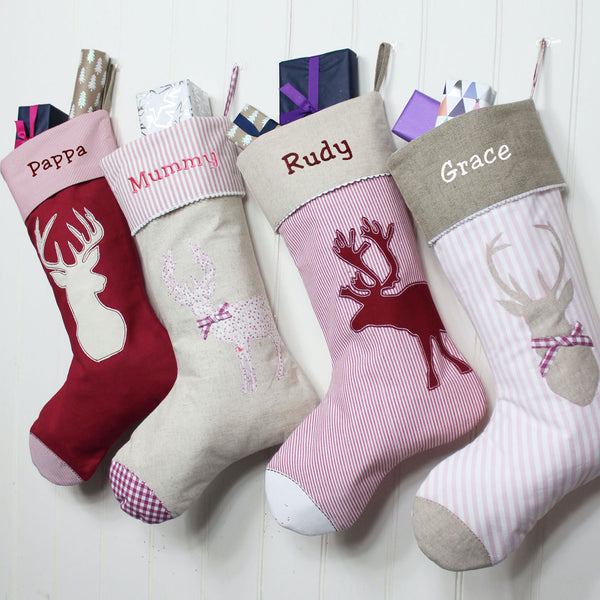 Personalised Family Stag Character Christmas Stocking - Red Stag (6559686459472)