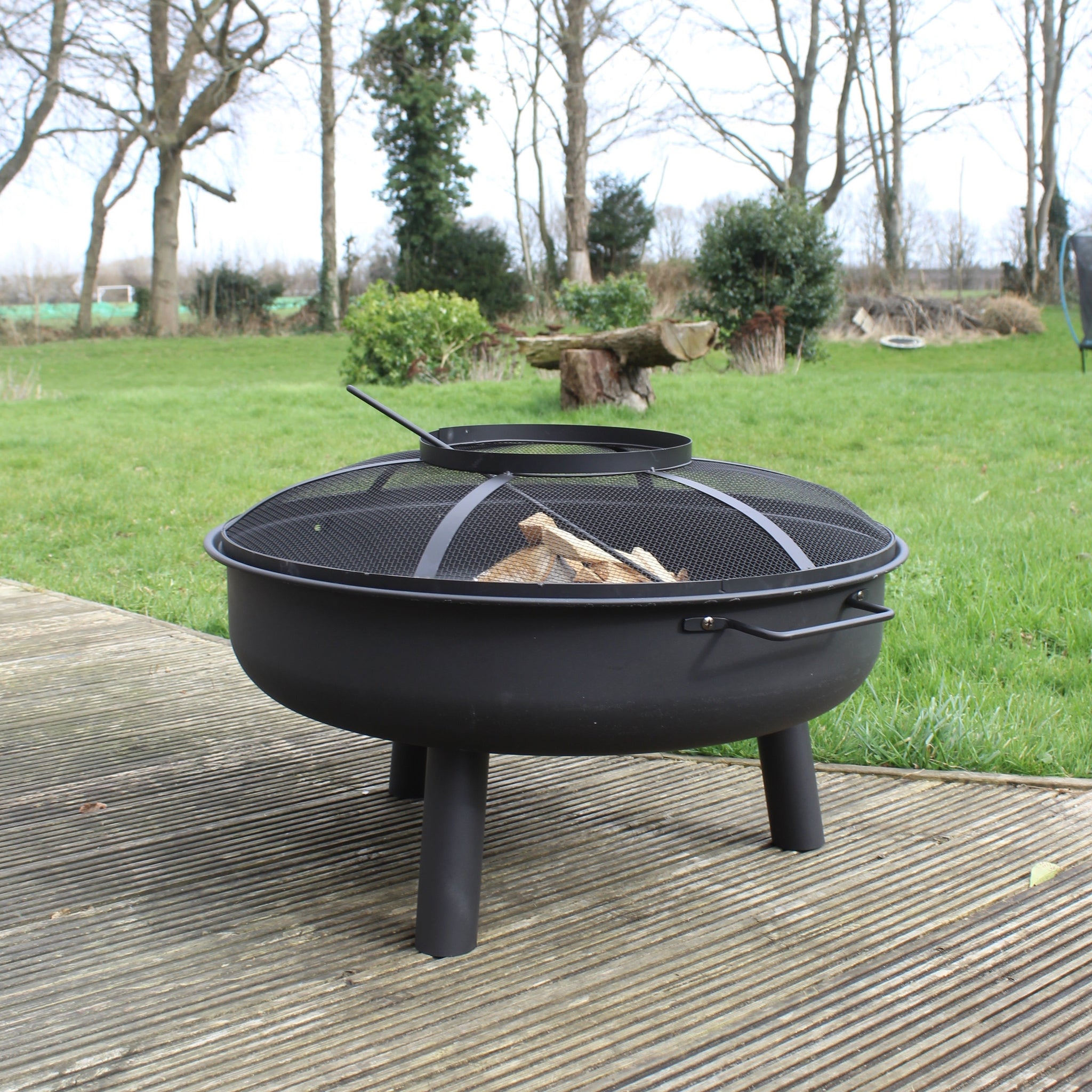 Large Metal Fire Pit with Fireguard