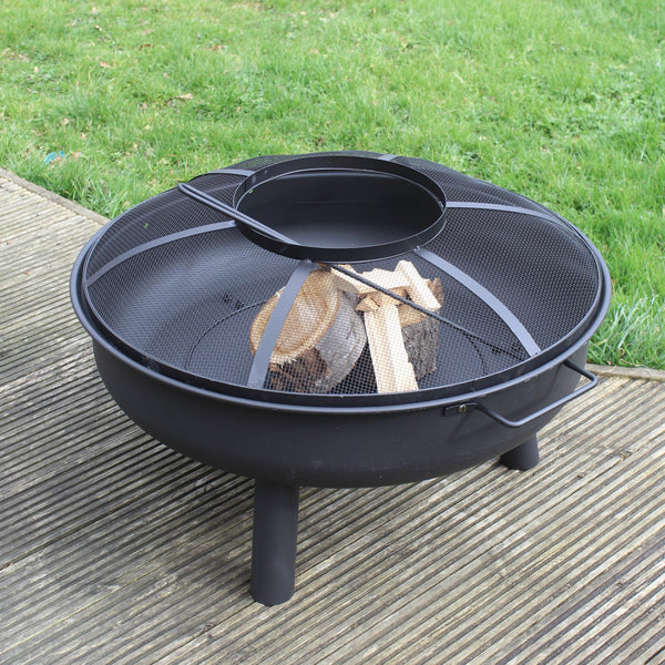 Large Metal Fire Pit with Fireguard
