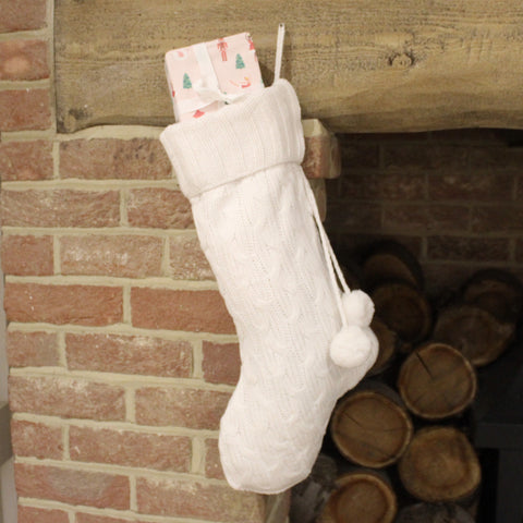Personalised Cream Knitted Christmas Stocking (6628000333904)