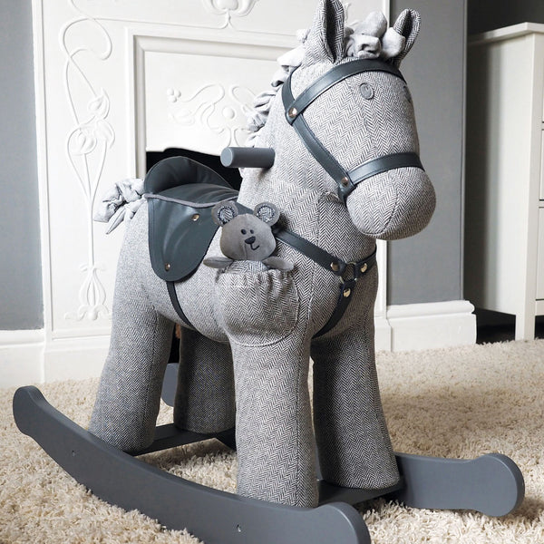 Personalised Grey Herringbone Rocking Horse - 2 Sizes (4877670121552)