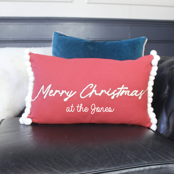 Personalised Red Merry Christmas Cushion (6609233903696)