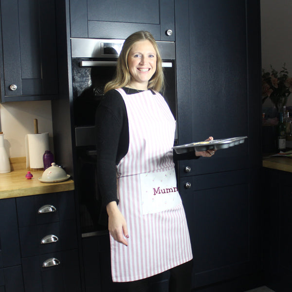 Personalised Pink Stripe Adult Apron (4878633271376)