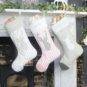 Personalised Pink Stripe Stag Christmas Stocking (6609244684368)
