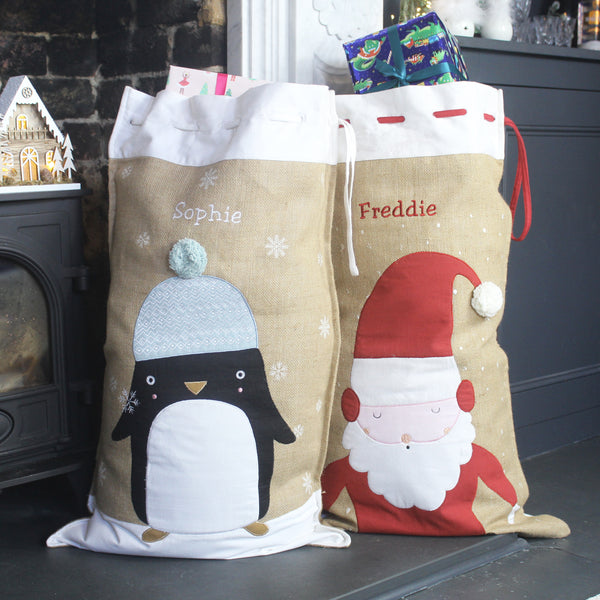 Personalised Father Christmas Hessian Christmas Sack (6609242259536)