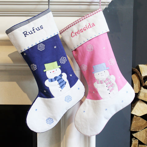 Personalised Blue Snowman Christmas Stocking (6558648402000)