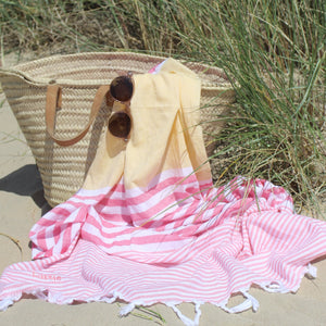 Personalised Stripy Hammam Beach Towel  Pink/Yellow (6548221100112)