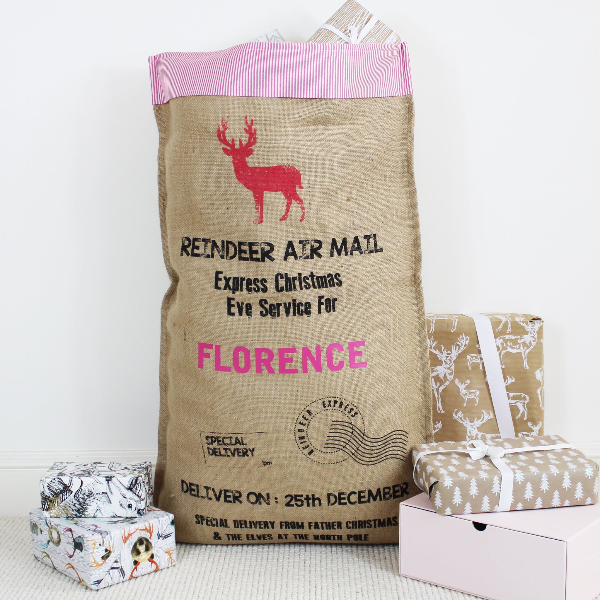 Personalised Hessian Christmas Sack - Pink (6559690195024)