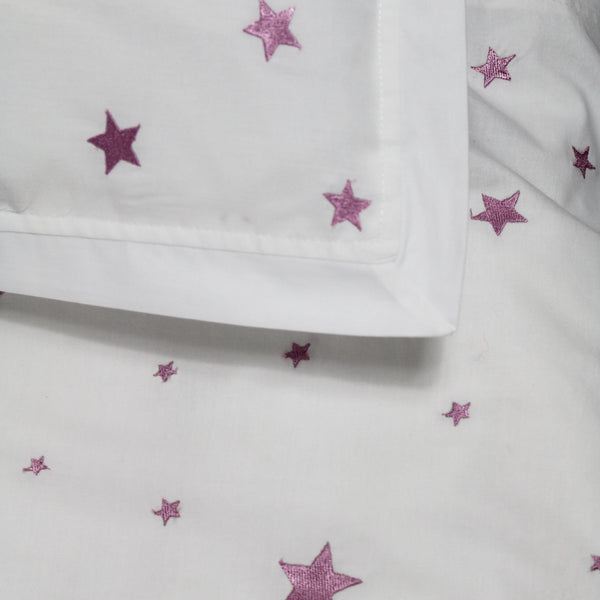 Pink Embroidered Star Duvet Cover & Pillowcase Set - Cot Bed & Single (4877628571728)