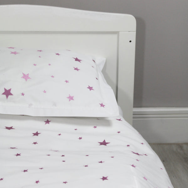 Pink Embroidered Star Duvet Cover & Pillowcase Set - Cot Bed & Single (4877628571728)