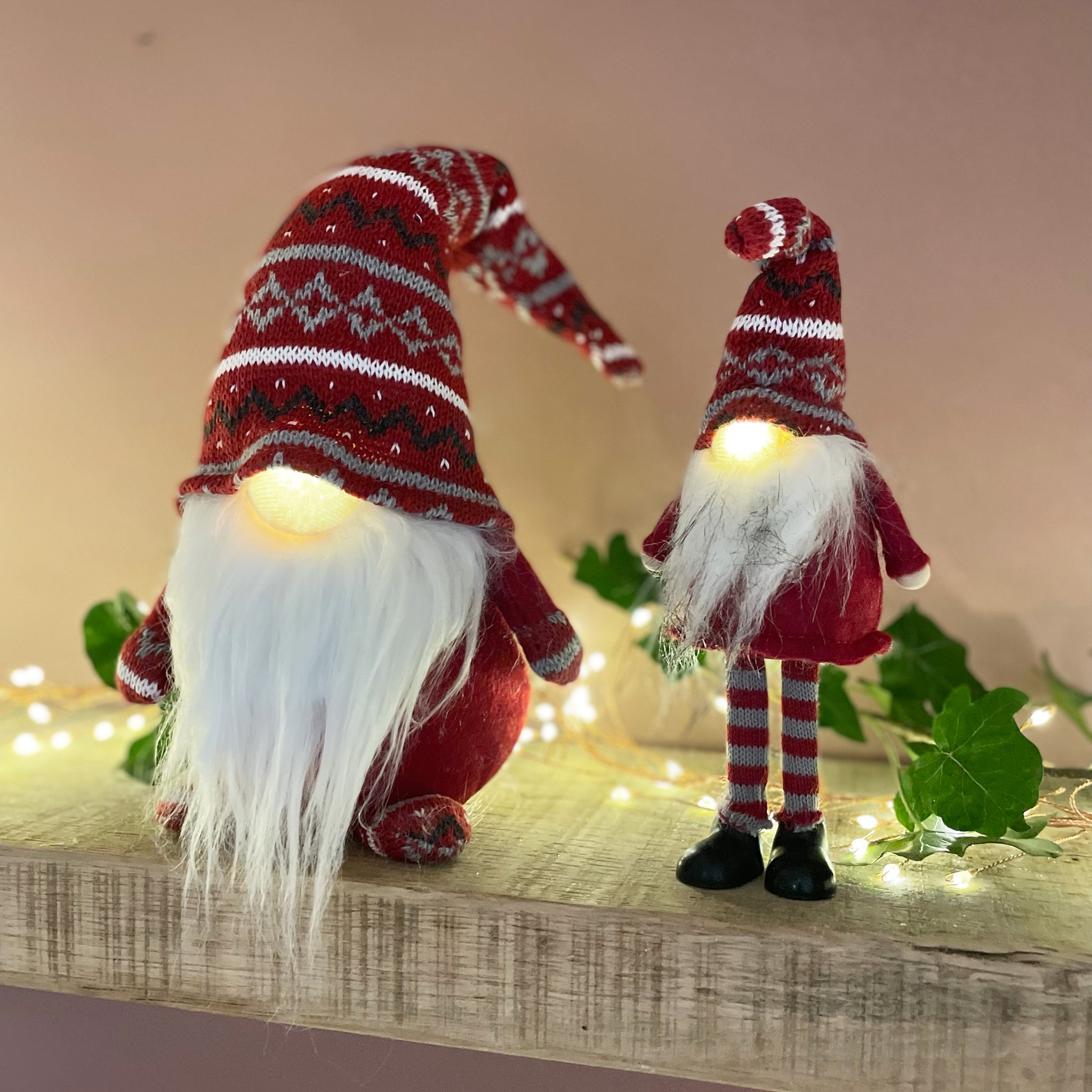 Red LED Tomte Decorations - 2 Designs