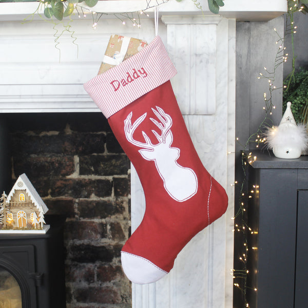 Personalised Red Stag Christmas Stocking (6609326800976)
