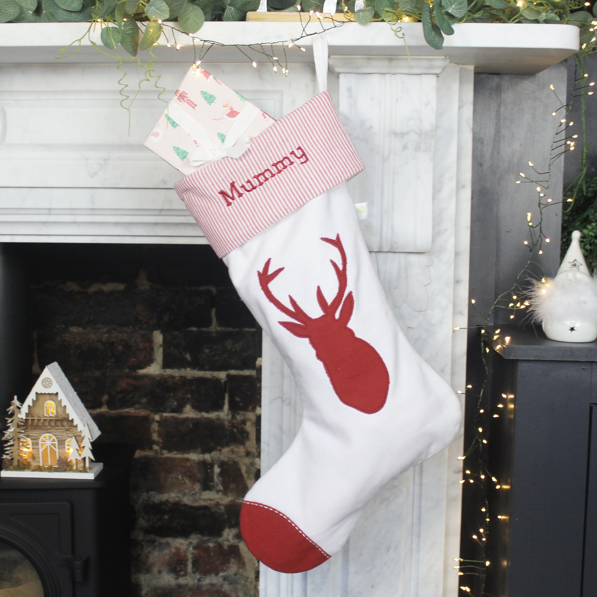 Personalised White Stag Christmas Stocking (6609329127504)