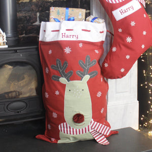 Personalised Embroidered Snowflake Reindeer Christmas Sack (6609237803088)