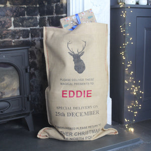 Personalised Natural Stag Christmas Sack (6575392194640)