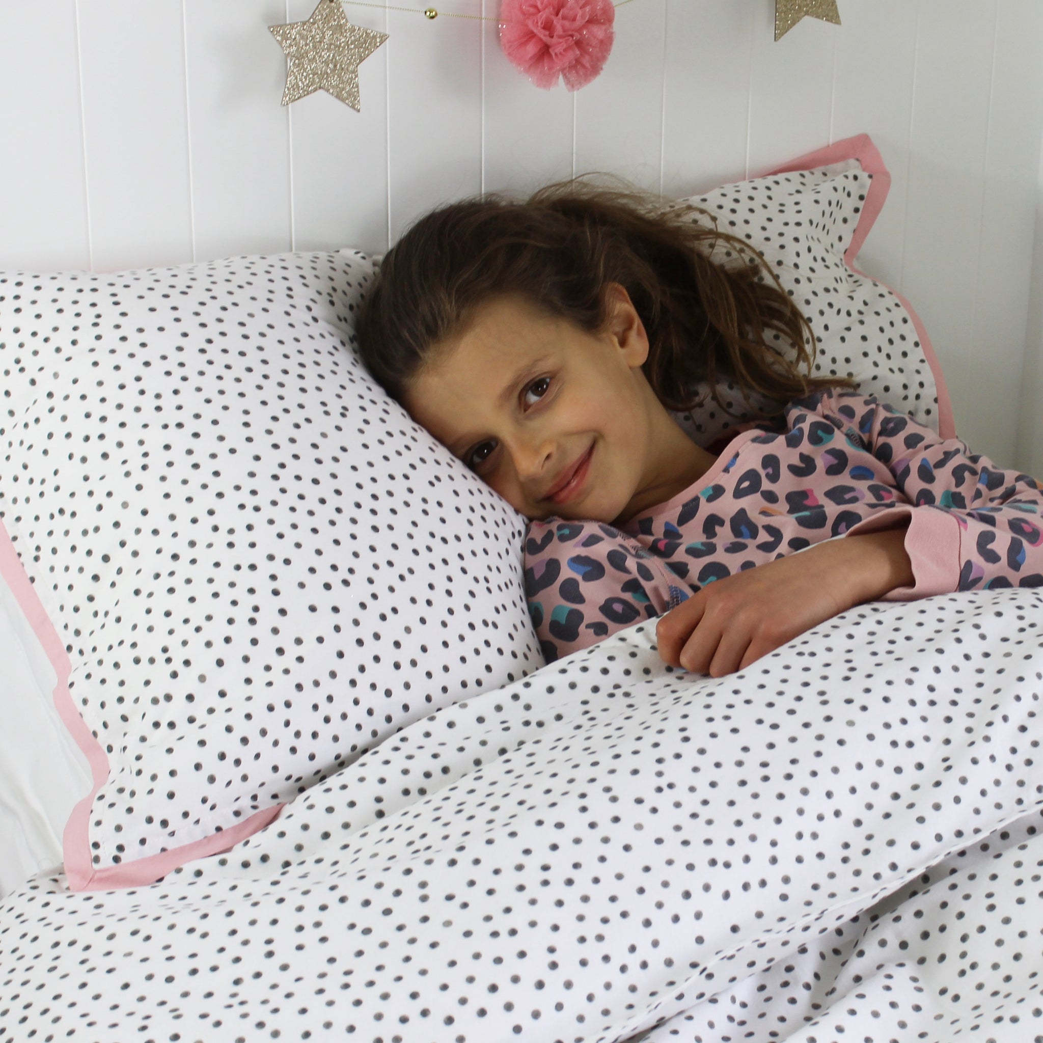 Black White Spot Duvet Cover Pillowcase Set Cot Bed Single