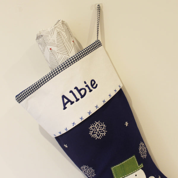 Personalised Blue Snowman Christmas Stocking (6558648402000)