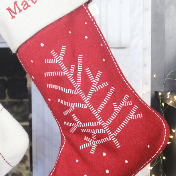 Personalised Red Nordic Christmas Tree Stocking (6609326407760)