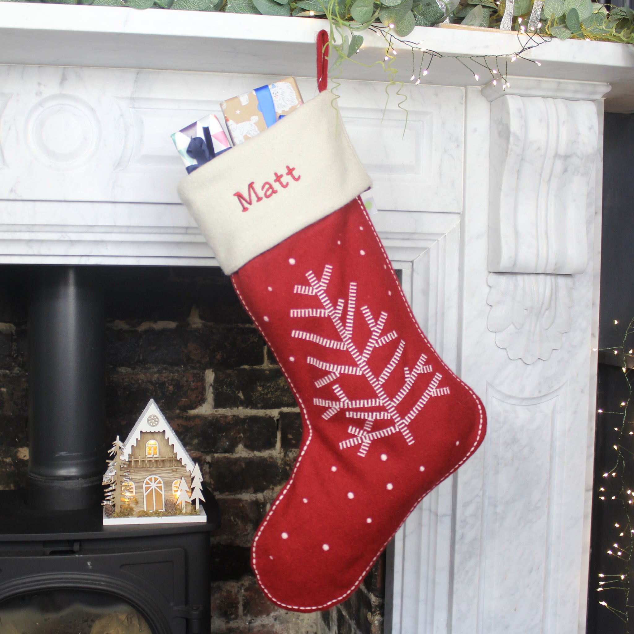 Personalised Red Nordic Christmas Tree Stocking (6609326407760)