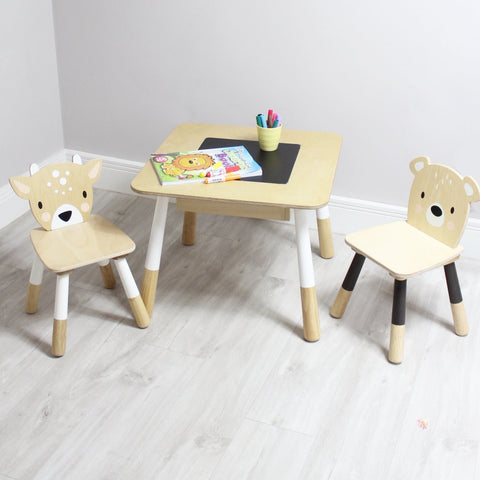 Child Wooden Table & Chair Set - Deer & Bear (4877471449168)